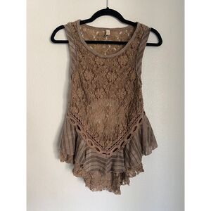 Free People Brown Flowy Open Back Lace Top SIZE XS